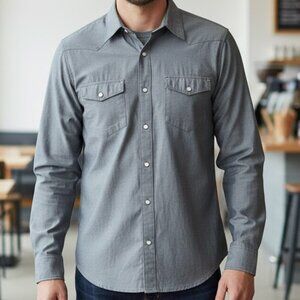 Hurley Snap Western Shirt Size Large Polished Steel Snaps Grey Large Rockabilly